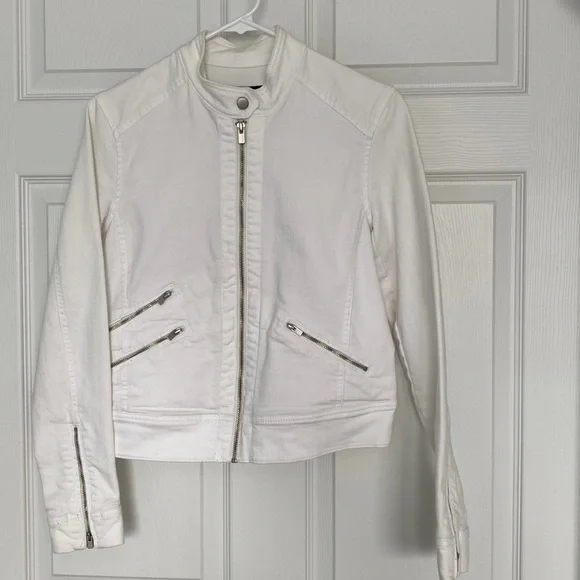 Denim White Banana Republic Moto Bomber Jacket